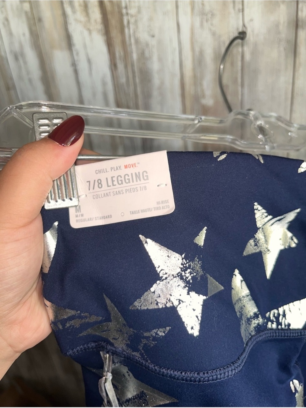 NWT Aerie 7/8 Leggings Blue Metallic Silver Star Print High Rise Size Medium - Picture 4 of 5